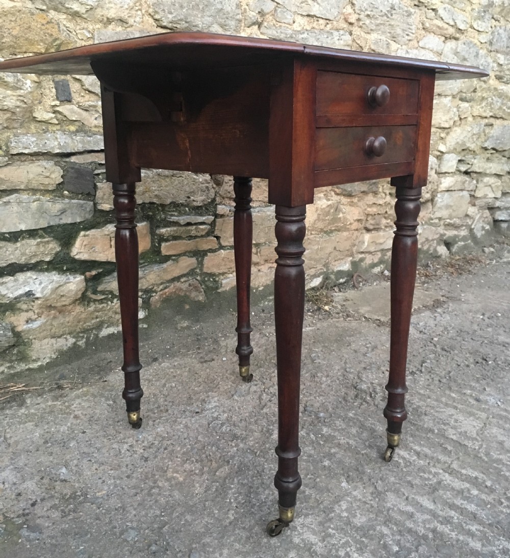 Antique Victorian Two Drawer Drop Flap Work Table View XVII