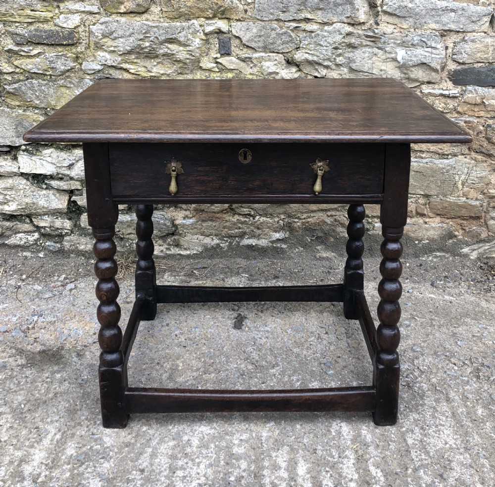Antique 18th Century Oak Side Table with Bobbin Turned Legs