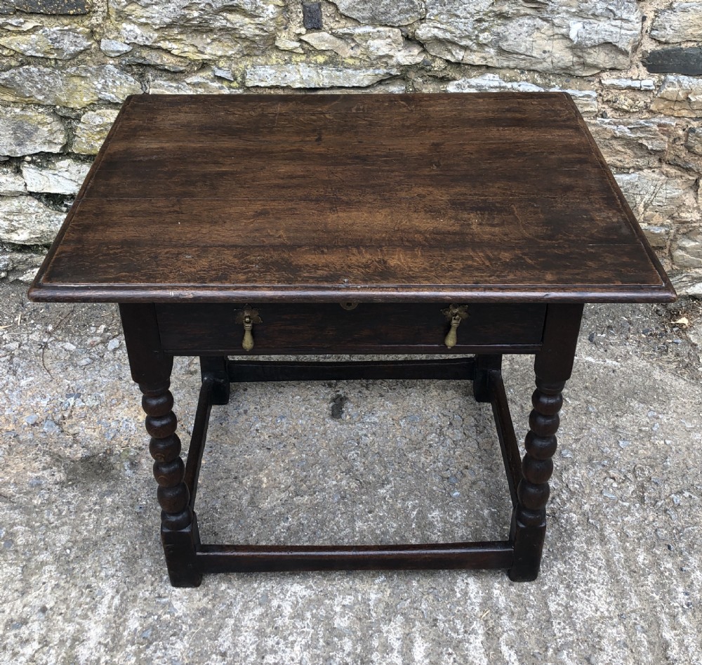 Antique 18th Century Oak Side Table with Bobbin Turned Legs View II
