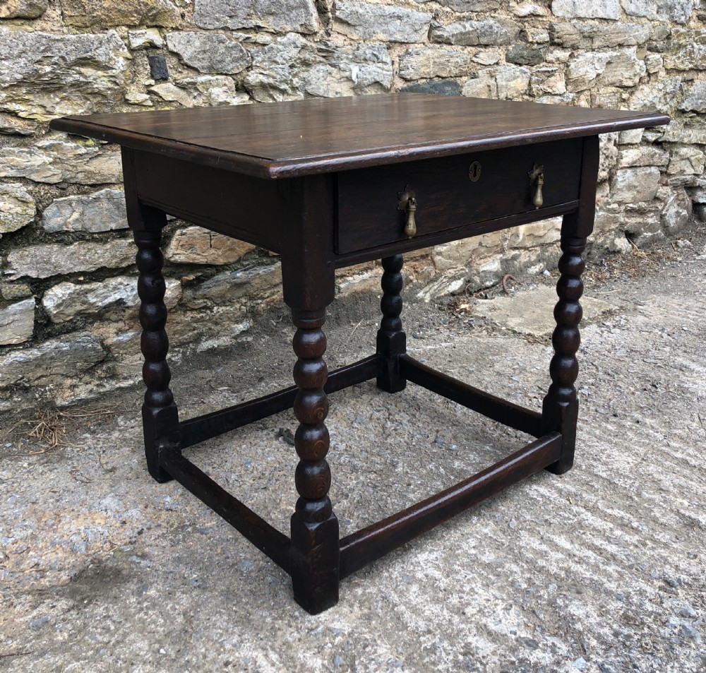 Antique 18th Century Oak Side Table with Bobbin Turned Legs View IV