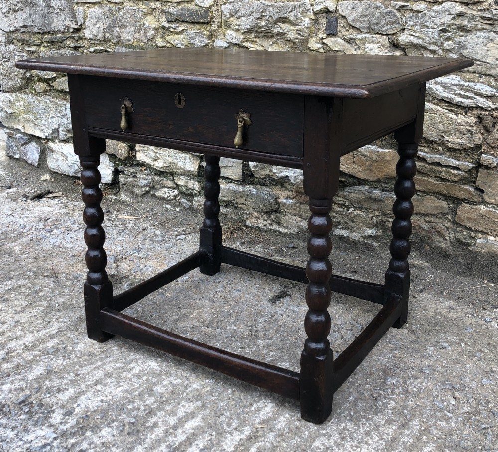 Antique 18th Century Oak Side Table with Bobbin Turned Legs View V