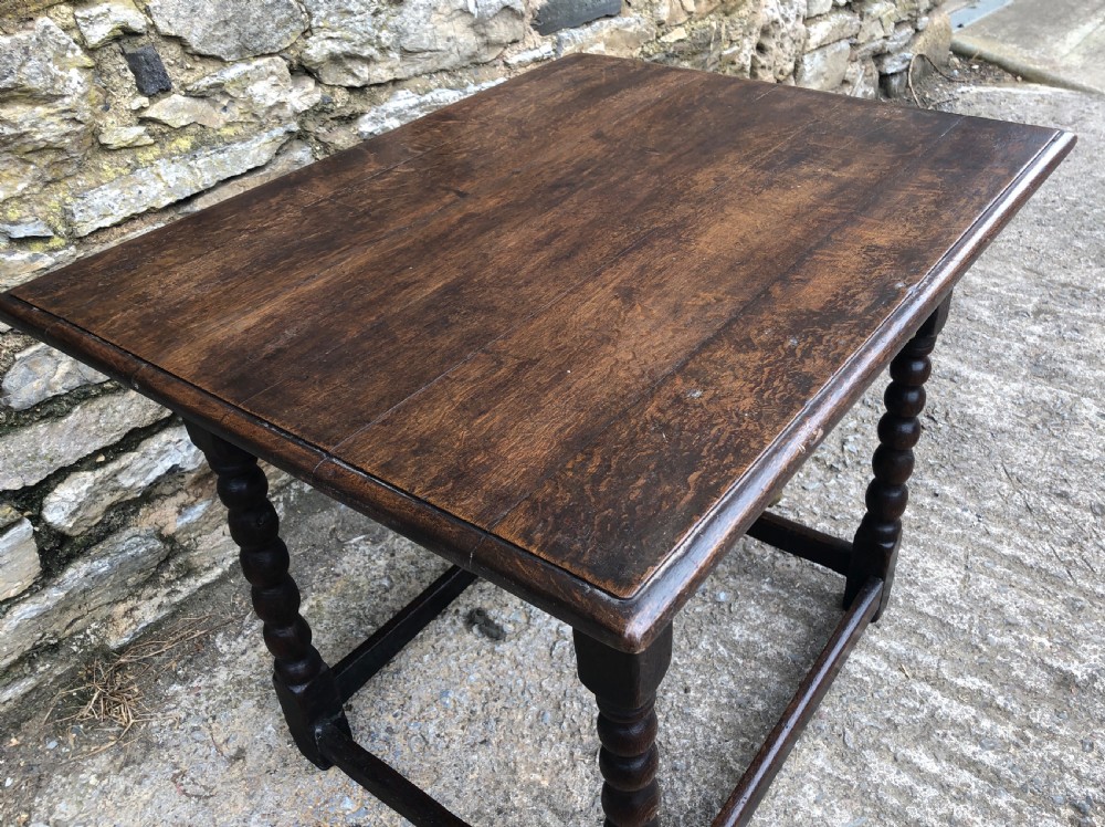 Antique 18th Century Oak Side Table with Bobbin Turned Legs View VI
