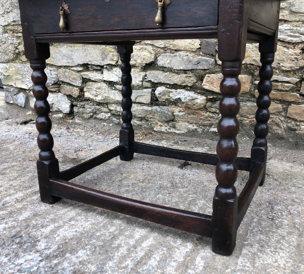 Antique 18th Century Oak Side Table with Bobbin Turned Legs View VII