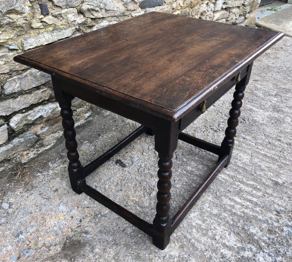 Antique 18th Century Oak Side Table with Bobbin Turned Legs View VIII