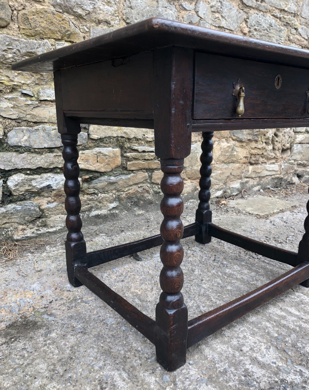 Antique 18th Century Oak Side Table with Bobbin Turned Legs View XV