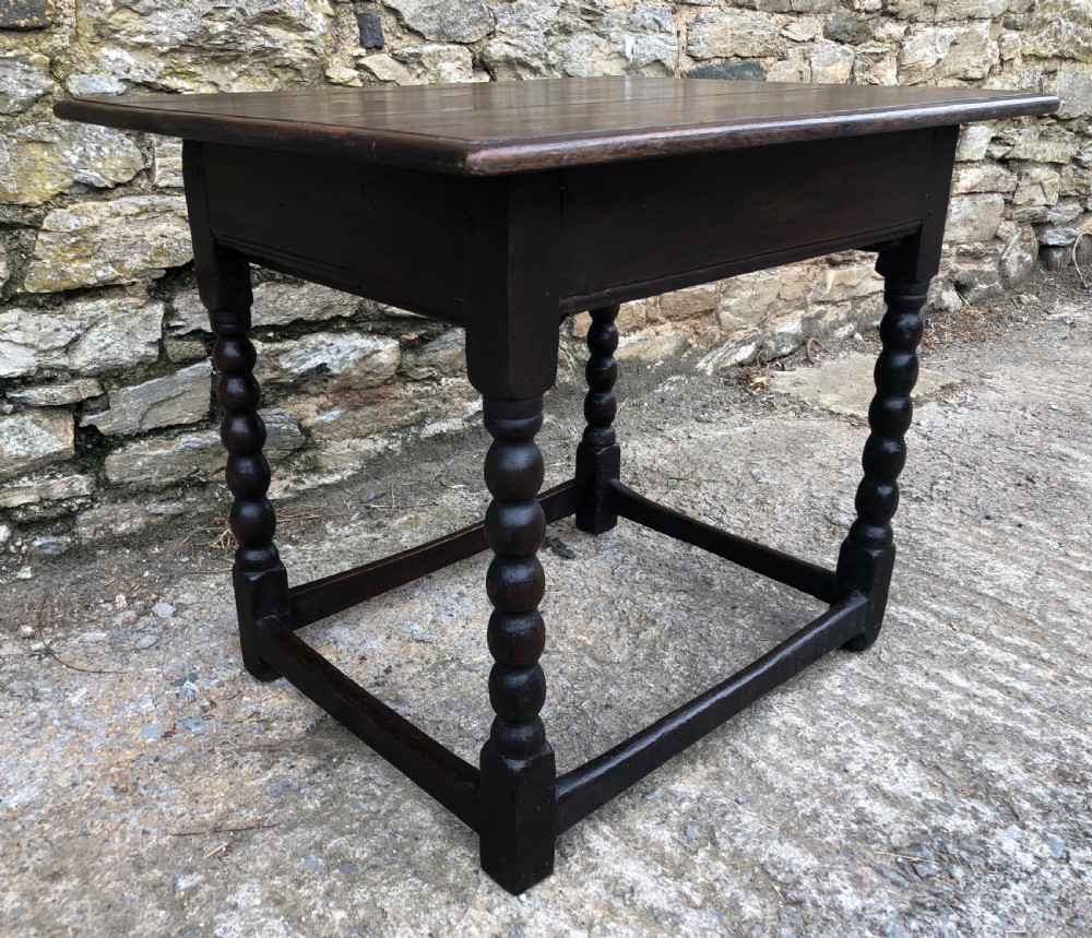 Antique 18th Century Oak Side Table with Bobbin Turned Legs View XVII
