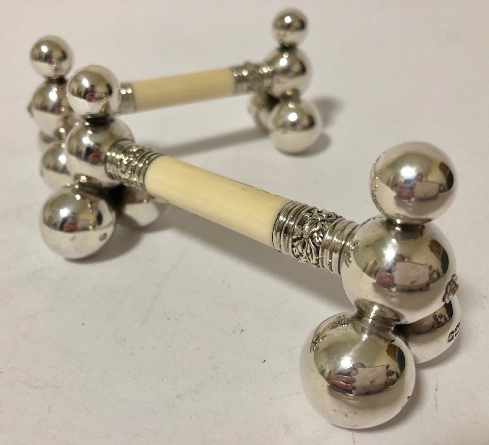 Pair of Antique Silver and Ivory Knife Rests View VIII