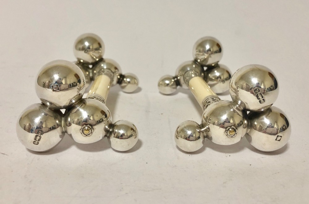Pair of Antique Silver and Ivory Knife Rests View IX