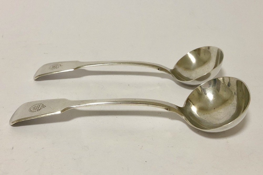 Pair of Antique Victorian 1839 Solid Sterling Silver Ladles