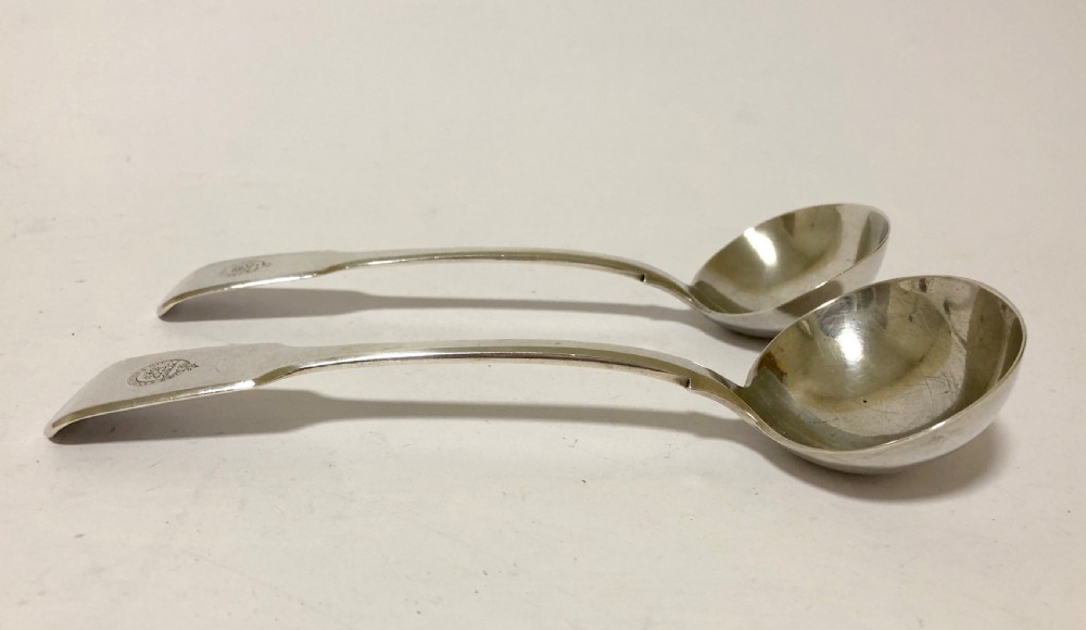 Pair of Antique Victorian 1839 Solid Sterling Silver Ladles View III