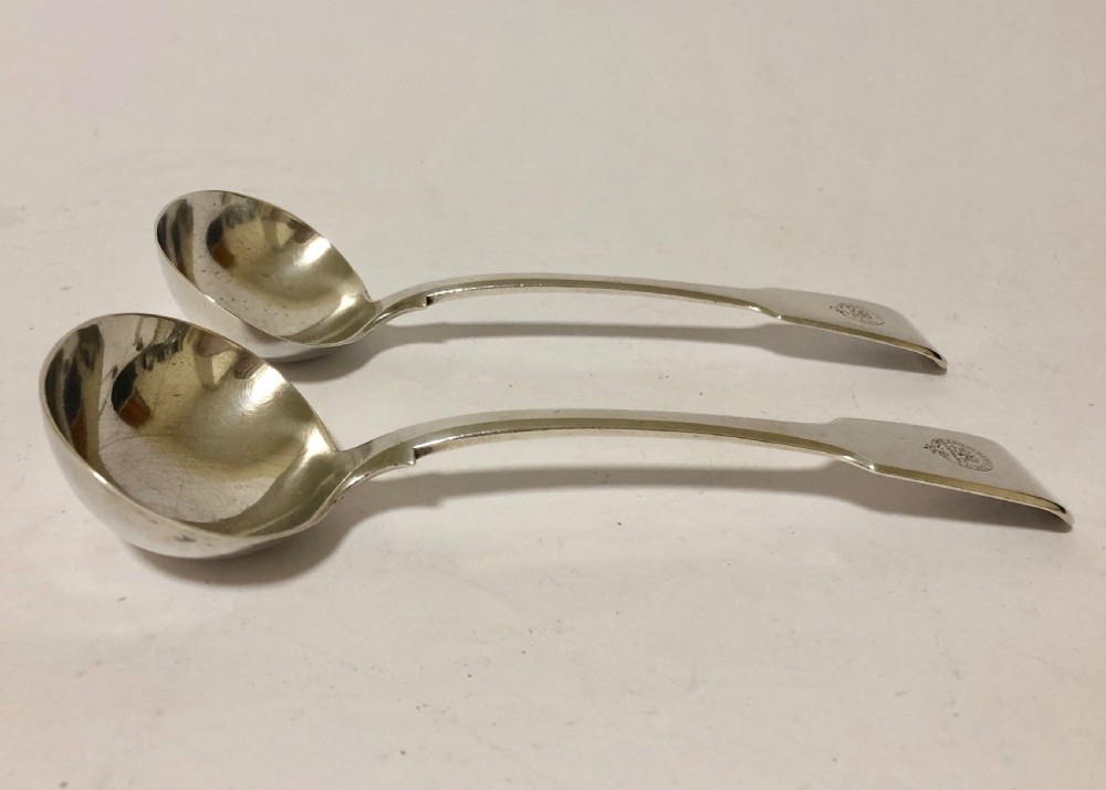 Pair of Antique Victorian 1839 Solid Sterling Silver Ladles View IV