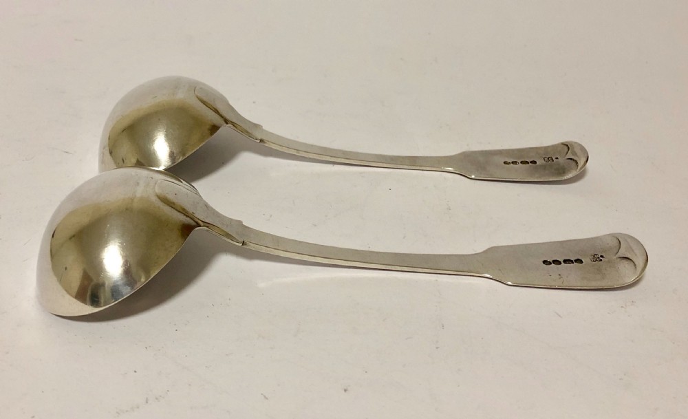 Pair of Antique Victorian 1839 Solid Sterling Silver Ladles View VIII