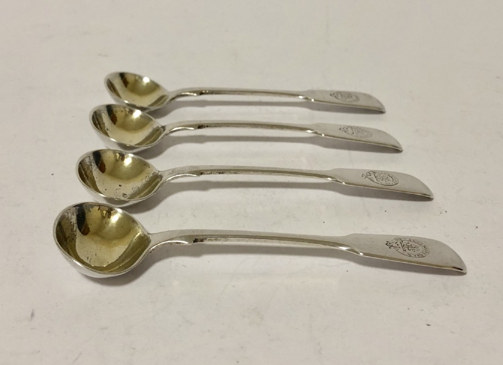 Set of 4 Matching Antique Solid Silver Salt Spoons 1840