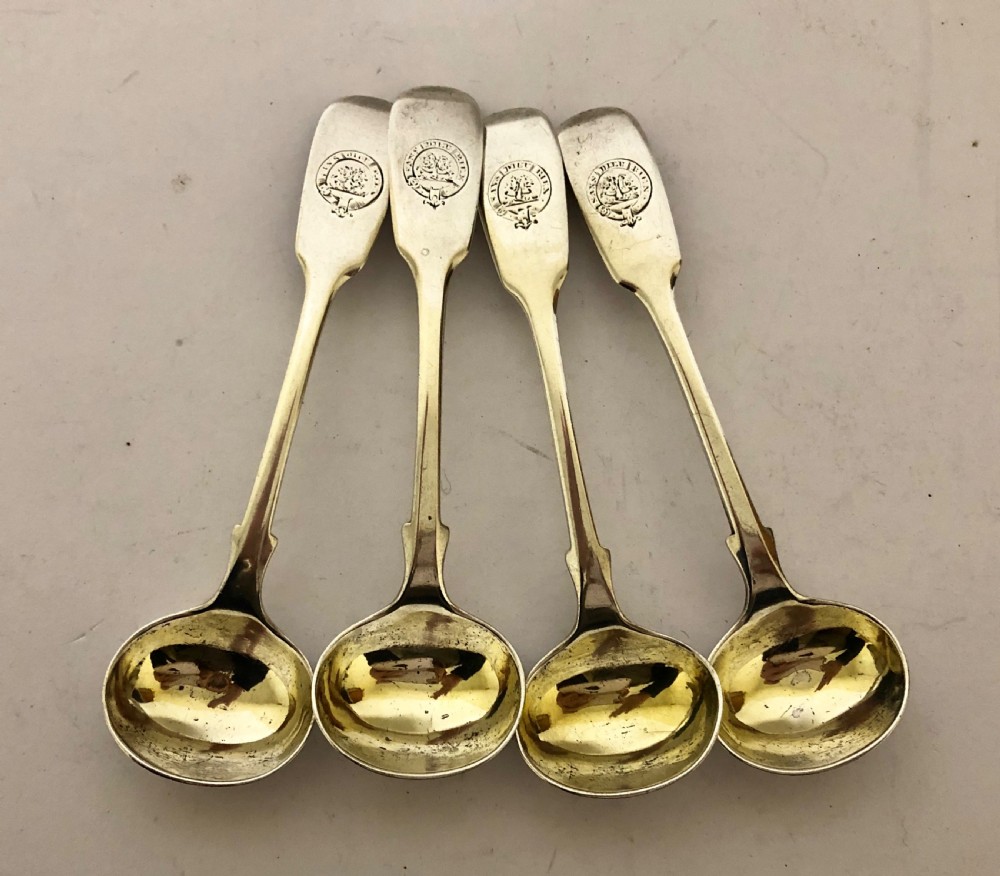 Set of 4 Matching Antique Solid Silver Salt Spoons 1840 View V
