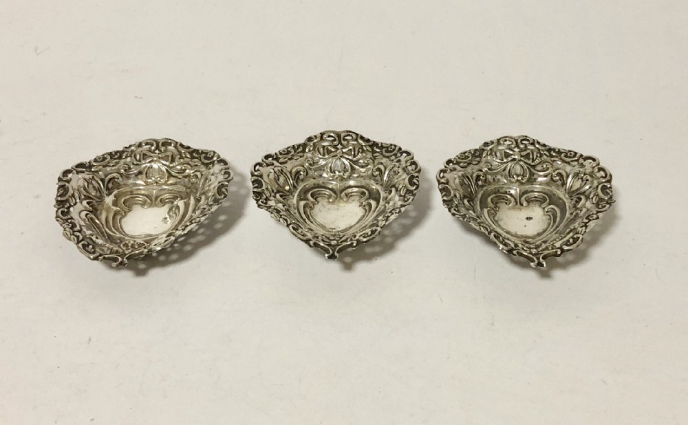Set of 3 Antique Solid Sterling Silver Bon Bon Dishes Charles Horner