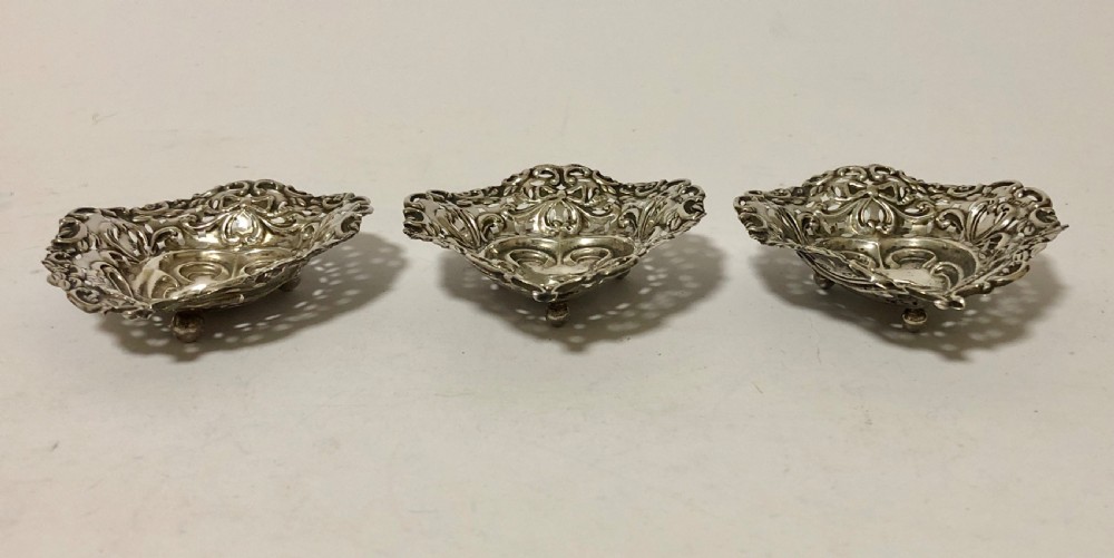 Set of 3 Antique Solid Sterling Silver Bon Bon Dishes Charles Horner View II