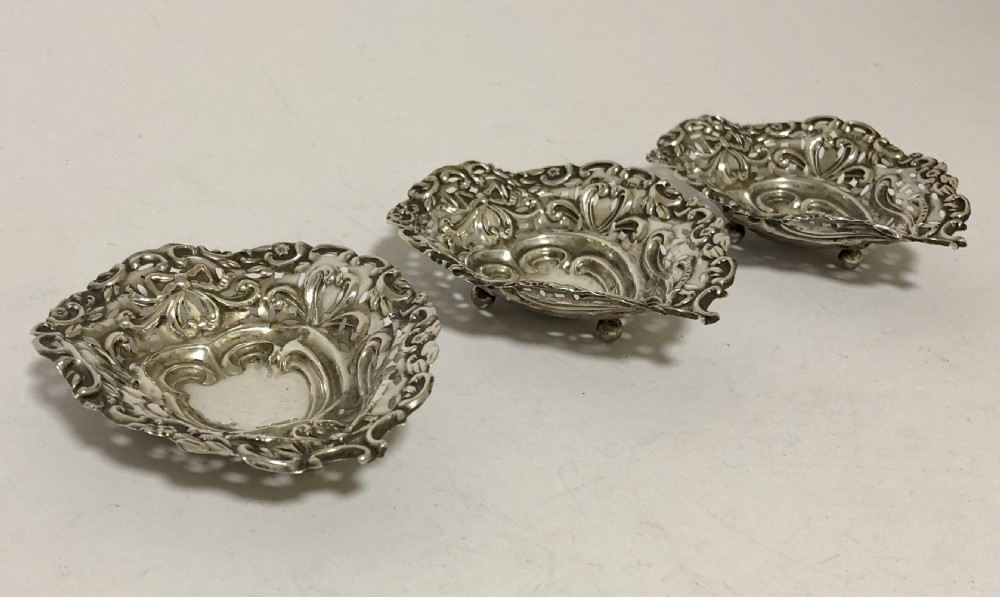 Set of 3 Antique Solid Sterling Silver Bon Bon Dishes Charles Horner View III