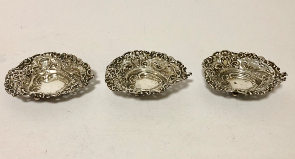 Set of 3 Antique Solid Sterling Silver Bon Bon Dishes Charles Horner View IV