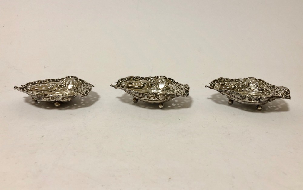 Set of 3 Antique Solid Sterling Silver Bon Bon Dishes Charles Horner View VII