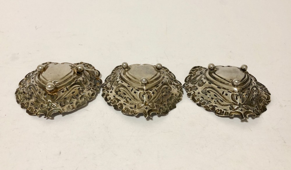 Set of 3 Antique Solid Sterling Silver Bon Bon Dishes Charles Horner View IX