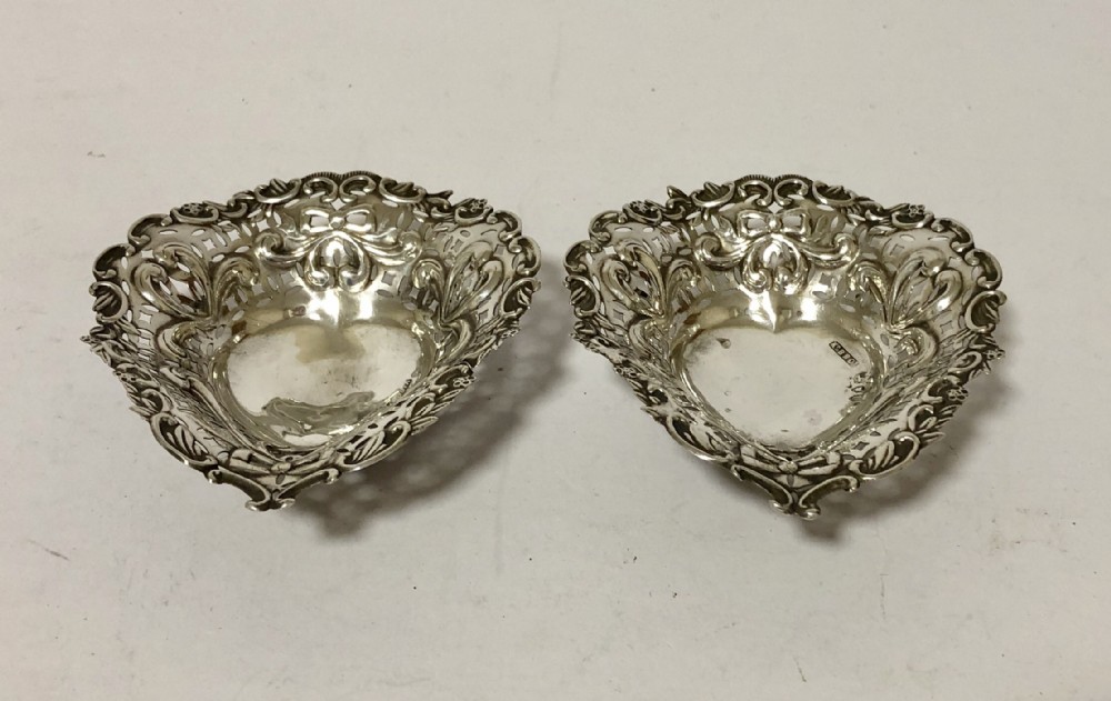 Pair of Antique Solid Silver Bon Bon Dishes 1895