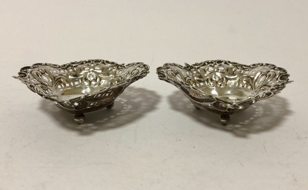 Pair of Antique Solid Silver Bon Bon Dishes 1895 View II