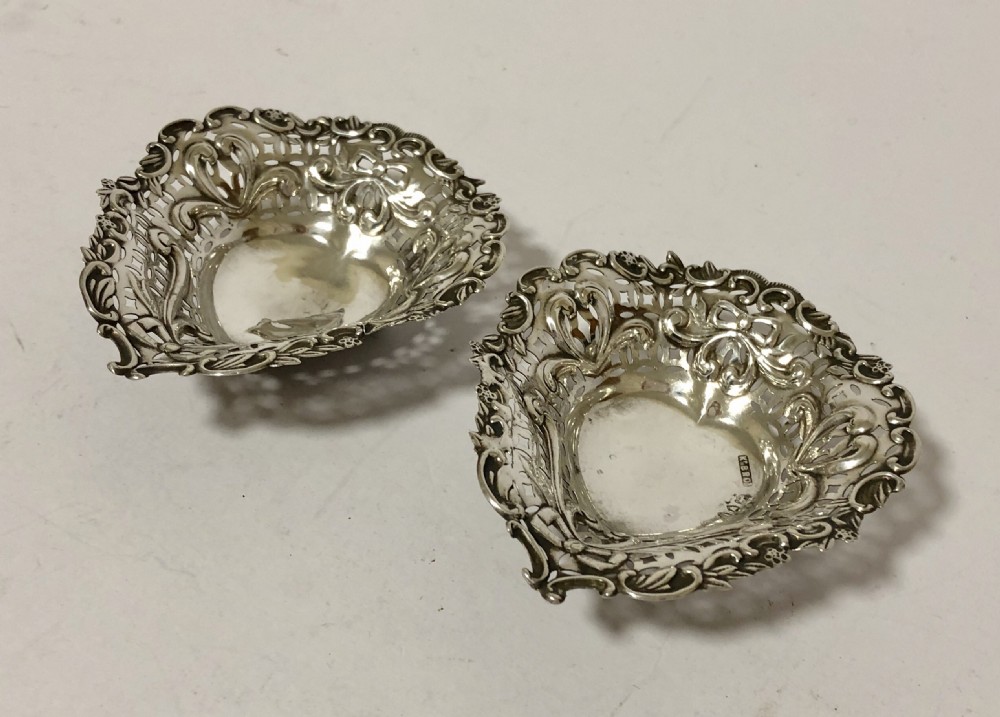 Pair of Antique Solid Silver Bon Bon Dishes 1895 View III