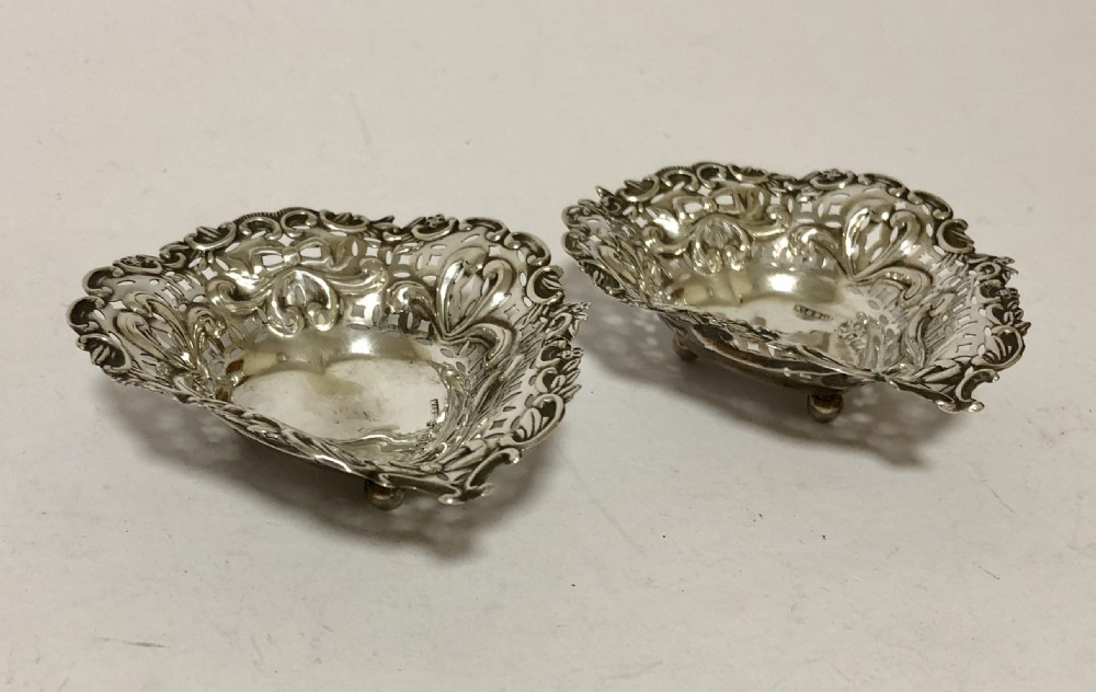 Pair of Antique Solid Silver Bon Bon Dishes 1895 View IV