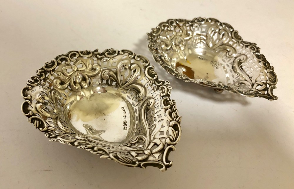 Pair of Antique Solid Silver Bon Bon Dishes 1895 View V