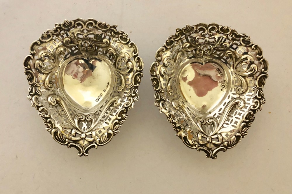 Pair of Antique Solid Silver Bon Bon Dishes 1895 View VI