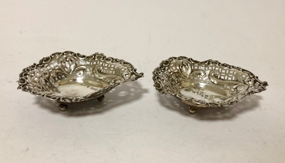 Pair of Antique Solid Silver Bon Bon Dishes 1895 View IX