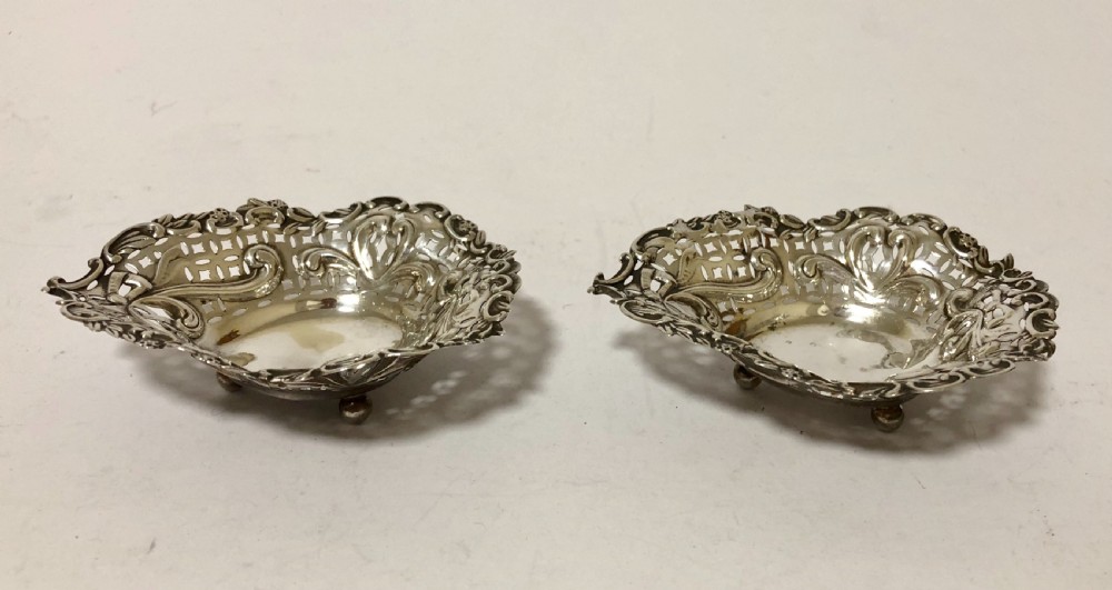 Pair of Antique Solid Silver Bon Bon Dishes 1895 View X