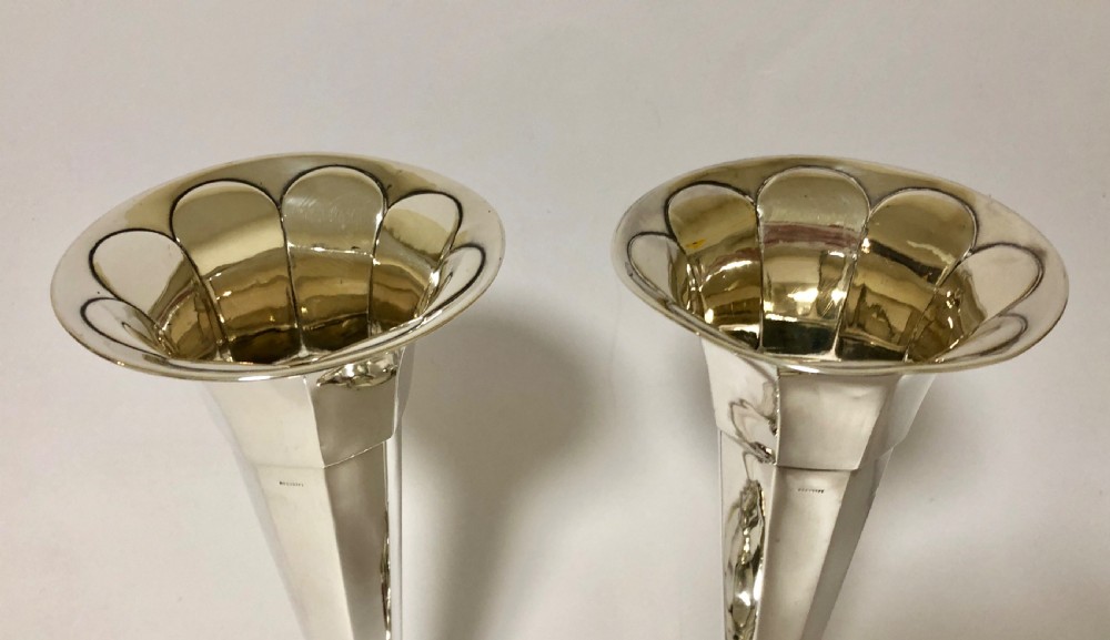 Pair of Antique Solid Sterling Silver Trumpet Vases  View VII