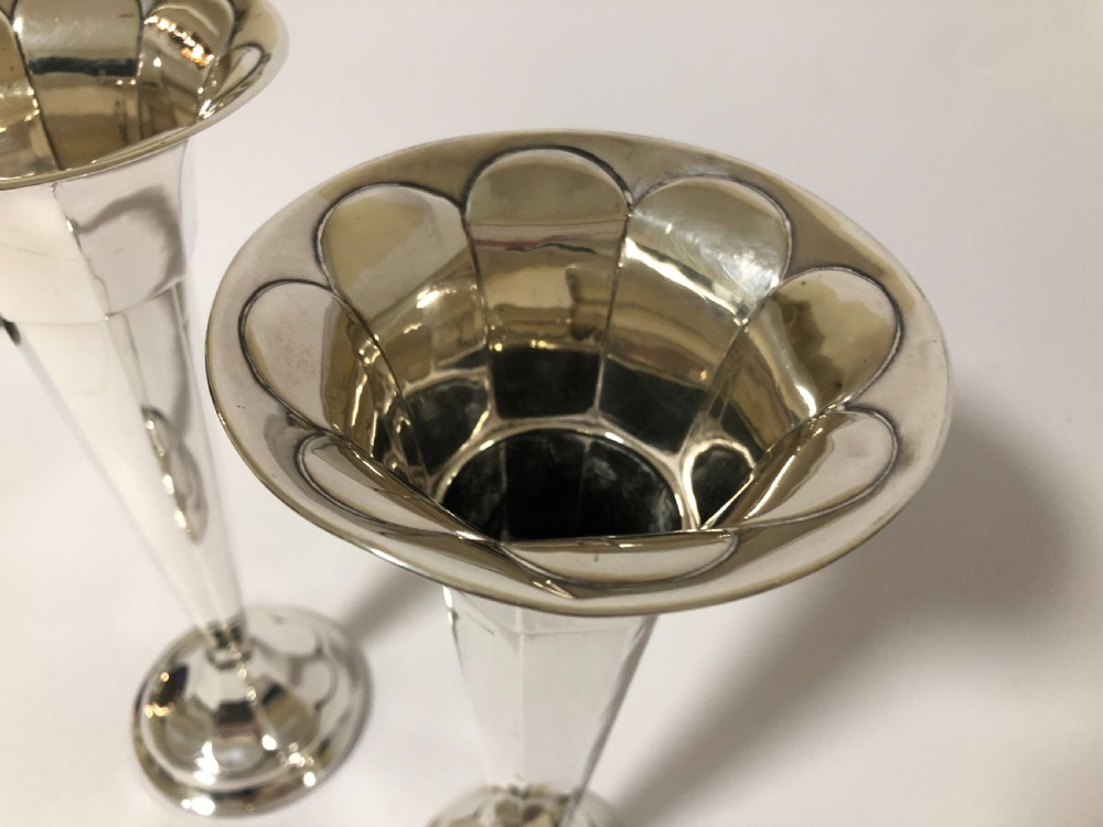 Pair of Antique Solid Sterling Silver Trumpet Vases  View VIII