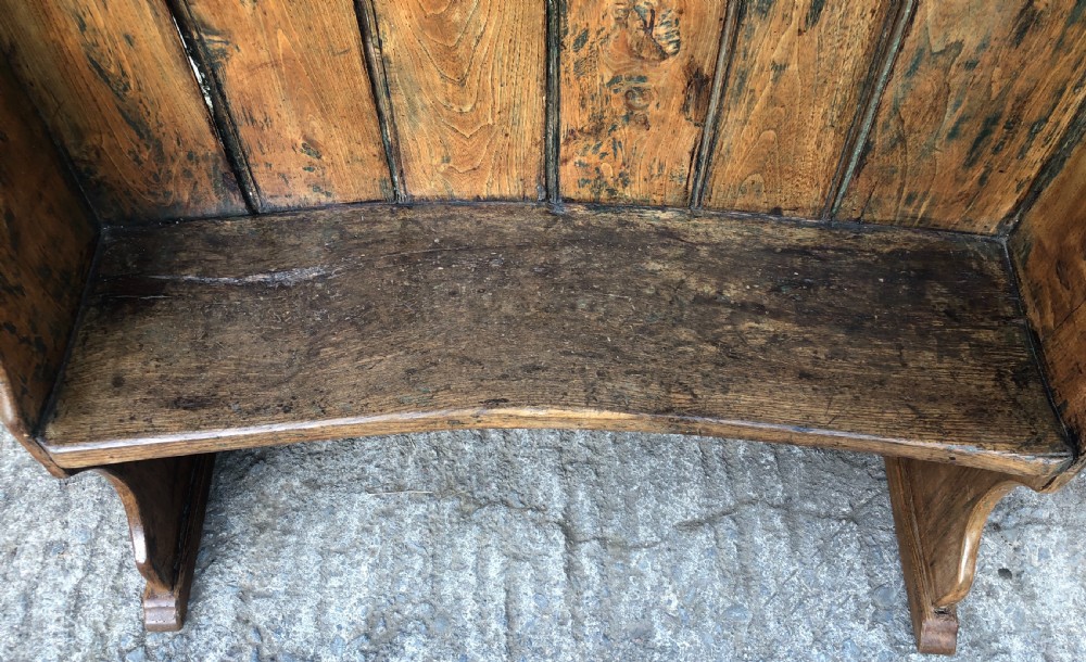 Antique Westcountry Elm Curved Settle View V