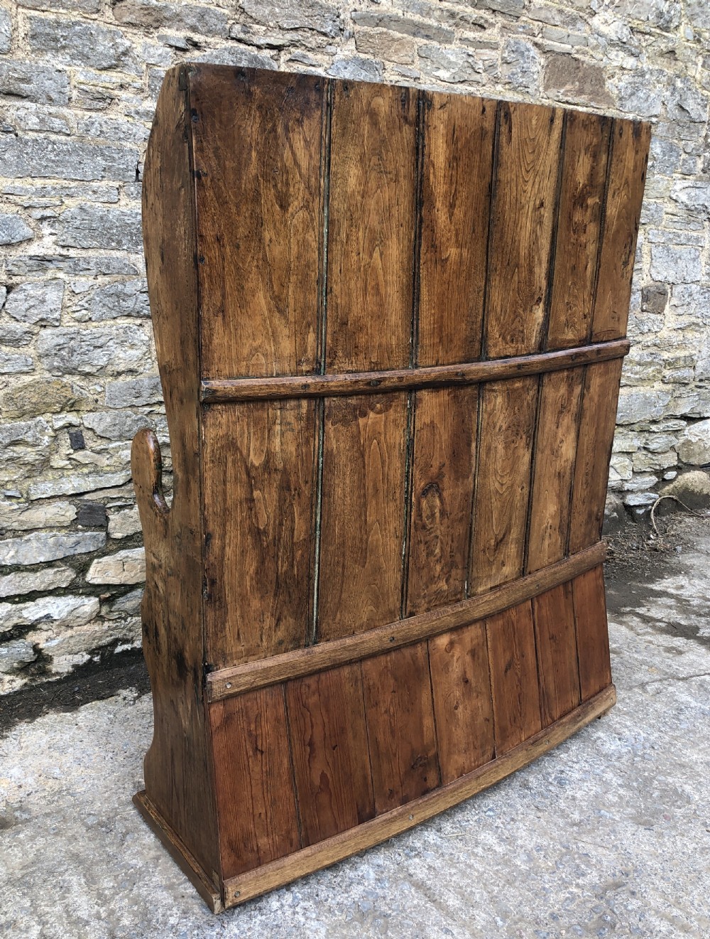 Antique Westcountry Elm Curved Settle View XIII