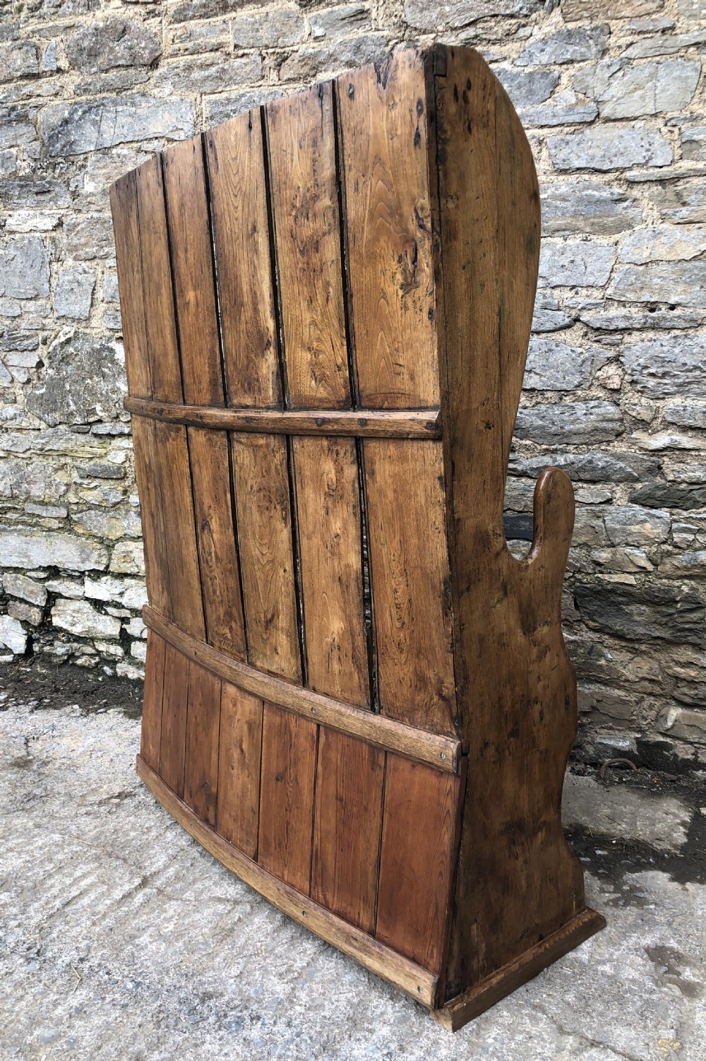 Antique Westcountry Elm Curved Settle View XVI
