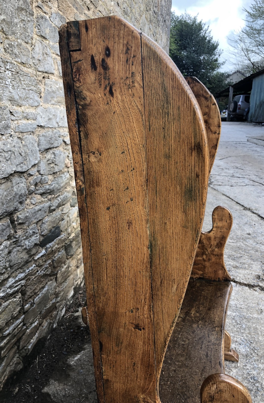Antique Westcountry Elm Curved Settle View XVII