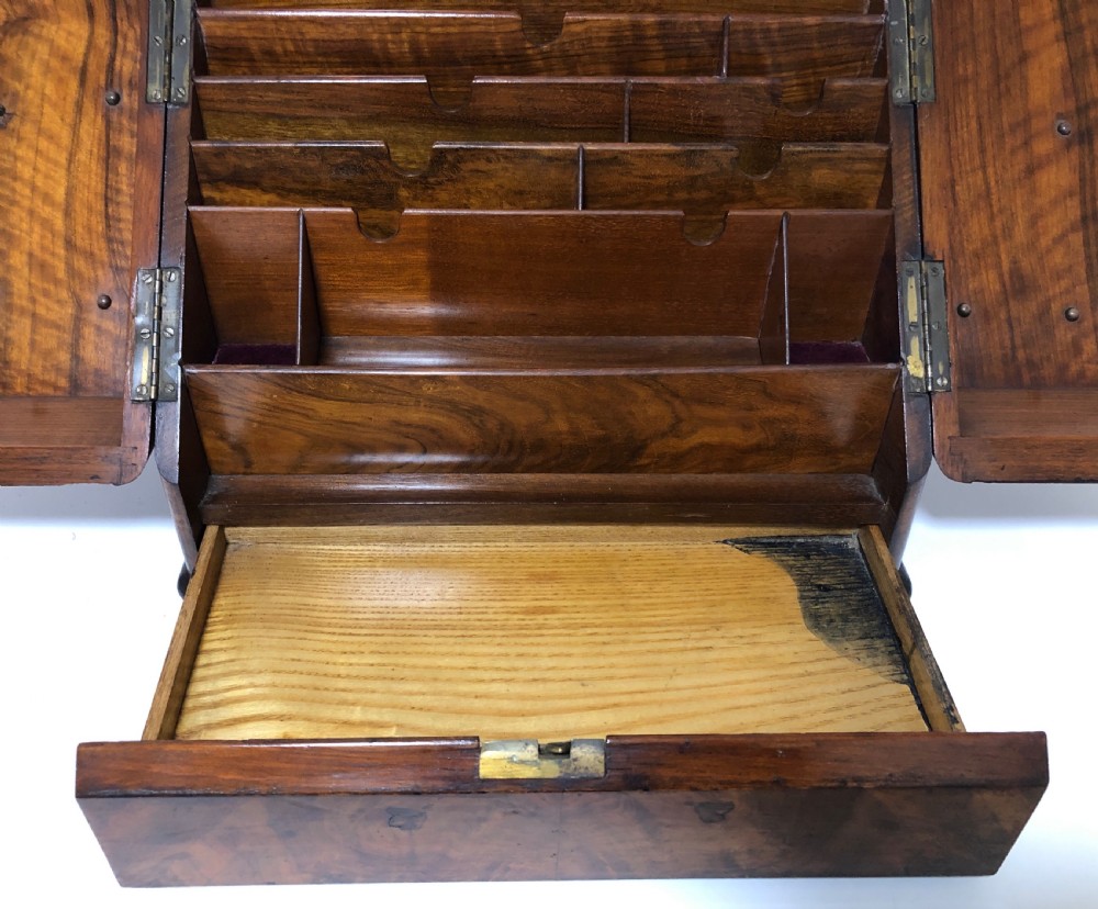 Antique Victorian Walnut Desktop Stationery Cabinet View VII