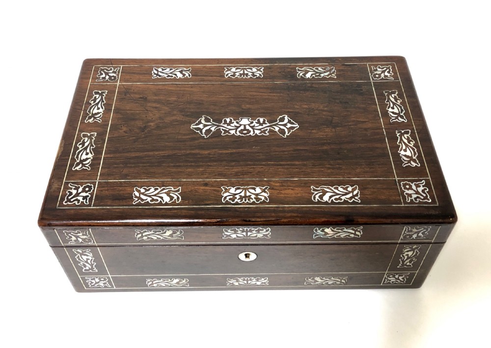 Antique Rosewood and Mother of Pearl Writing Slope Box