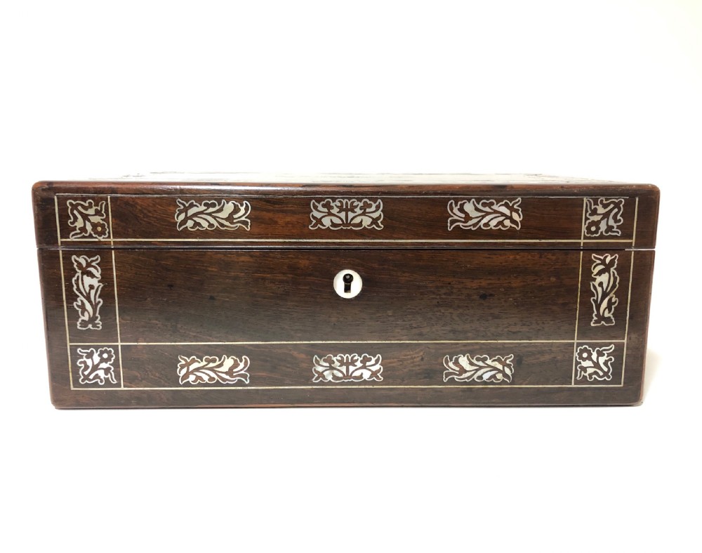 Antique Rosewood and Mother of Pearl Writing Slope Box View II
