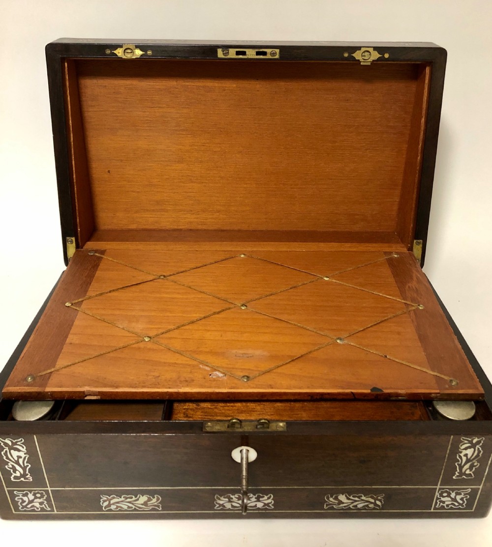 Antique Rosewood and Mother of Pearl Writing Slope Box View IX