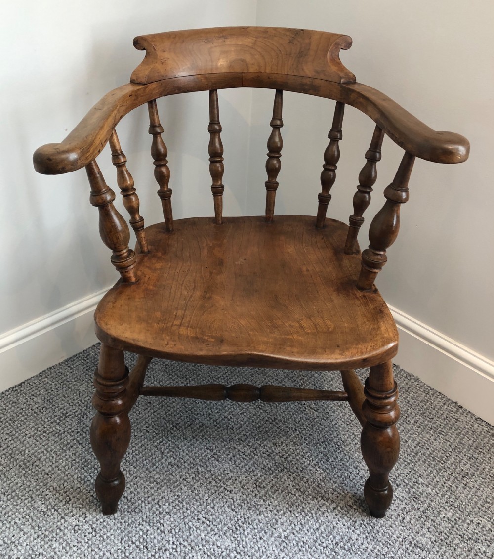 Antique Elm and Beech Smokers Bow Captains Chair