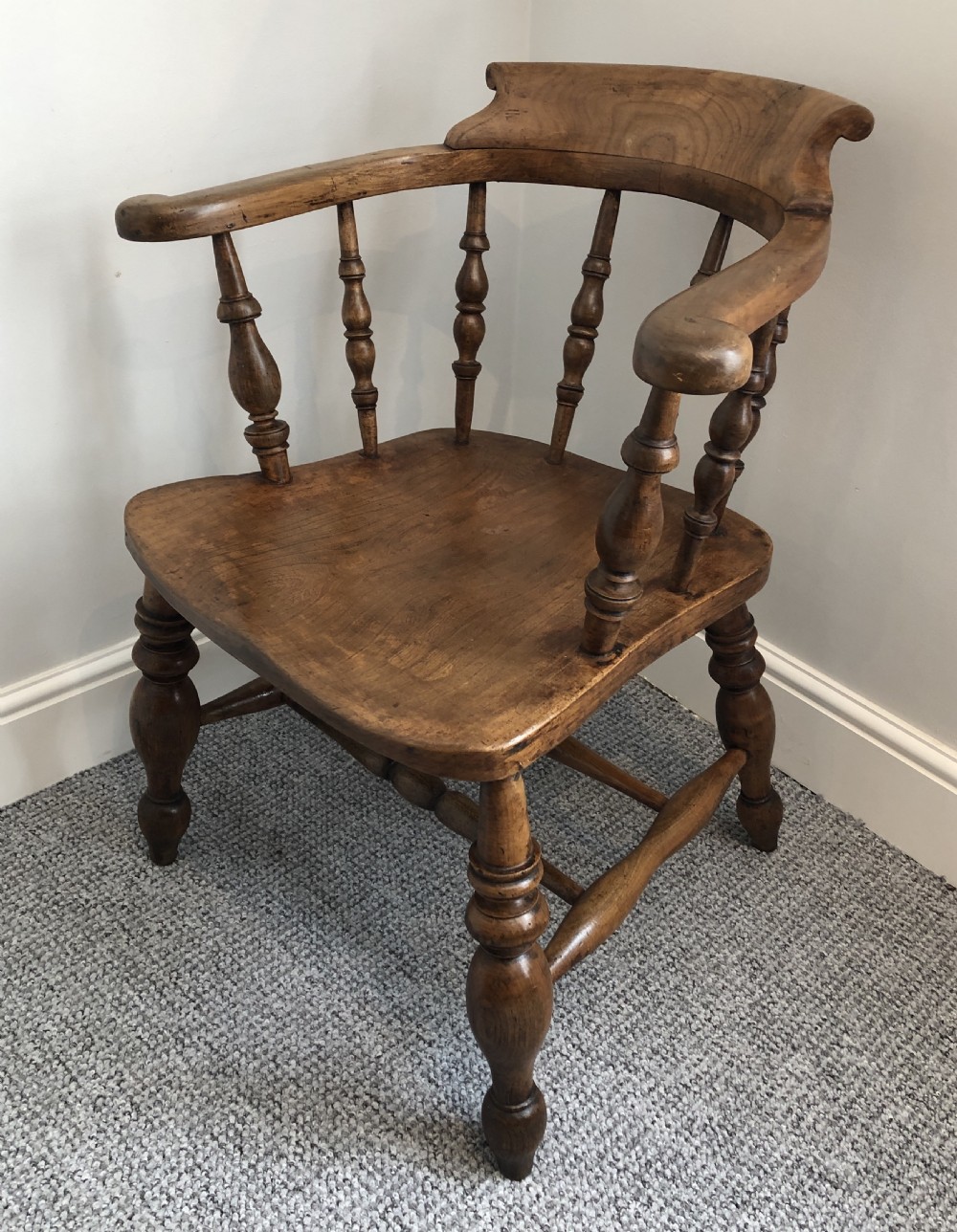 Antique Elm and Beech Smokers Bow Captains Chair View II