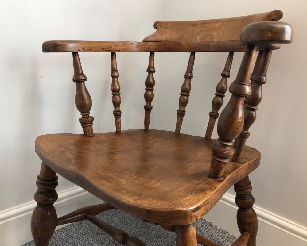 Antique Elm and Beech Smokers Bow Captains Chair View X