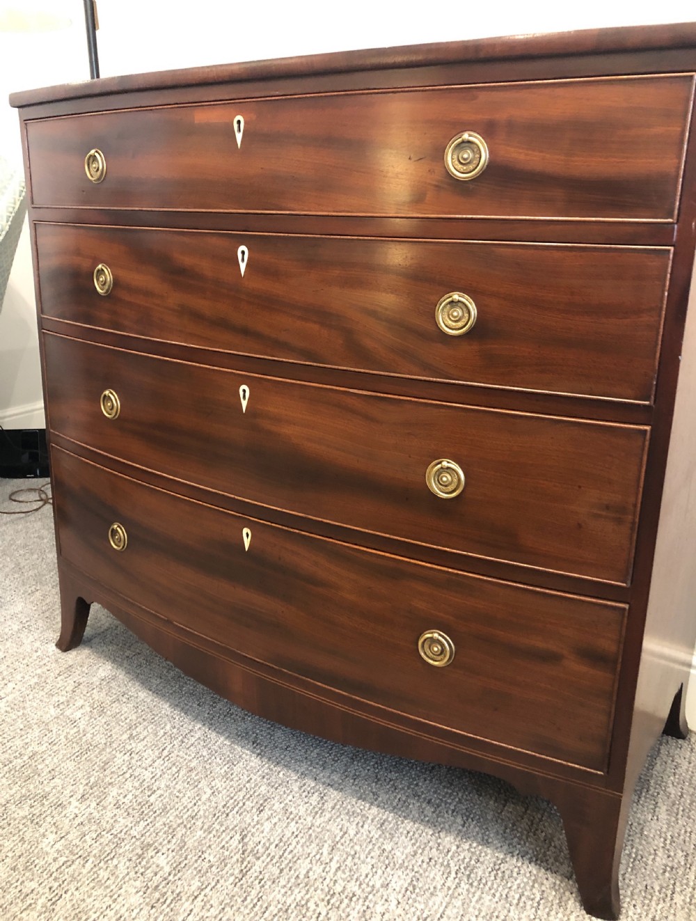 Antique Georgian Regency Mahogany Bow Front Chest of Drawers View VII
