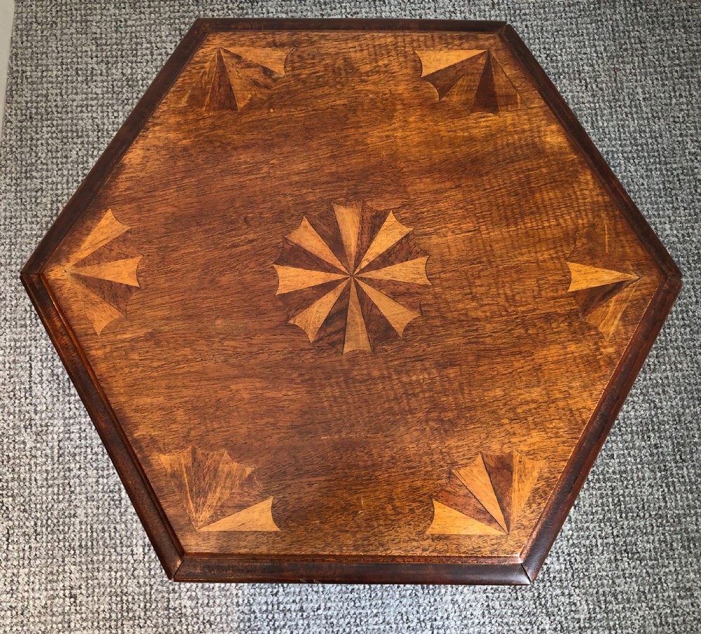 Antique Arts and Crafts Hexagonal Moorish Style Inlaid Side Table  View VII