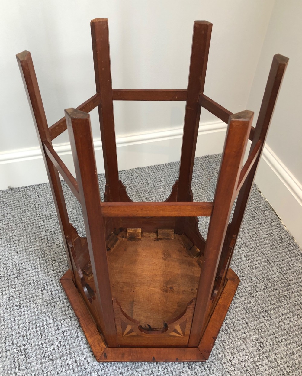 Antique Arts and Crafts Hexagonal Moorish Style Inlaid Side Table  View VIII