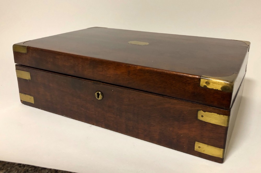 Victorian Mahogany Brass Bound Writing Slope Box with Secret Drawer View V