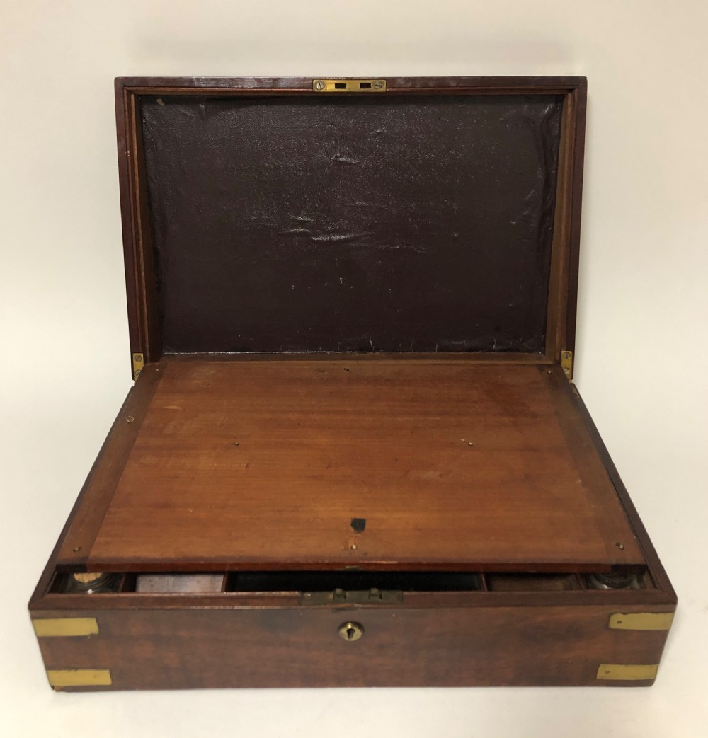 Victorian Mahogany Brass Bound Writing Slope Box with Secret Drawer View VII